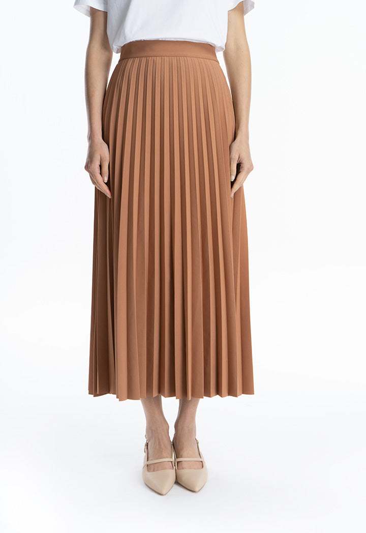 Solid Pleated Wide Skirt