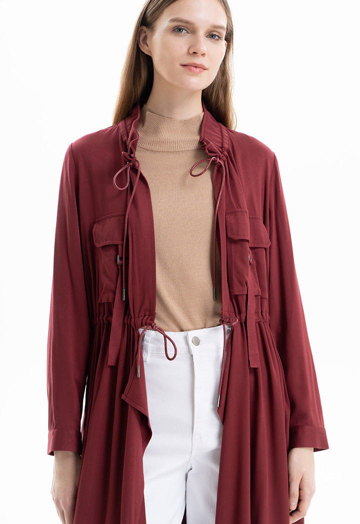 Solid Elasticated Drawstring Long Jacket