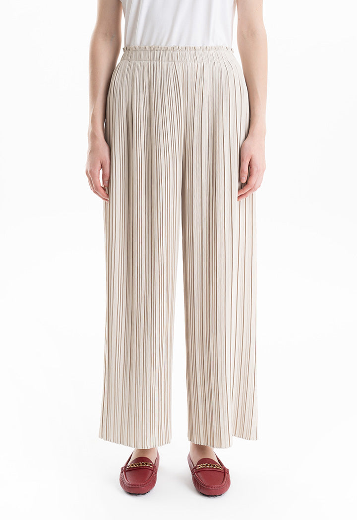 Pleated Wide Leg Solid Trouser