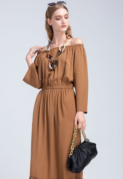 Off Shoulder Solid Maxi  Dress