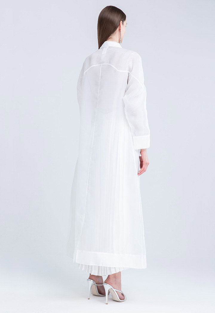 Patch Pockets Long sleeve Organza Dress