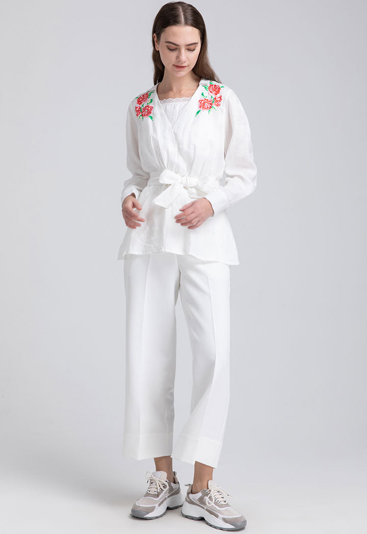 Embroidered Motif Linen Blouse