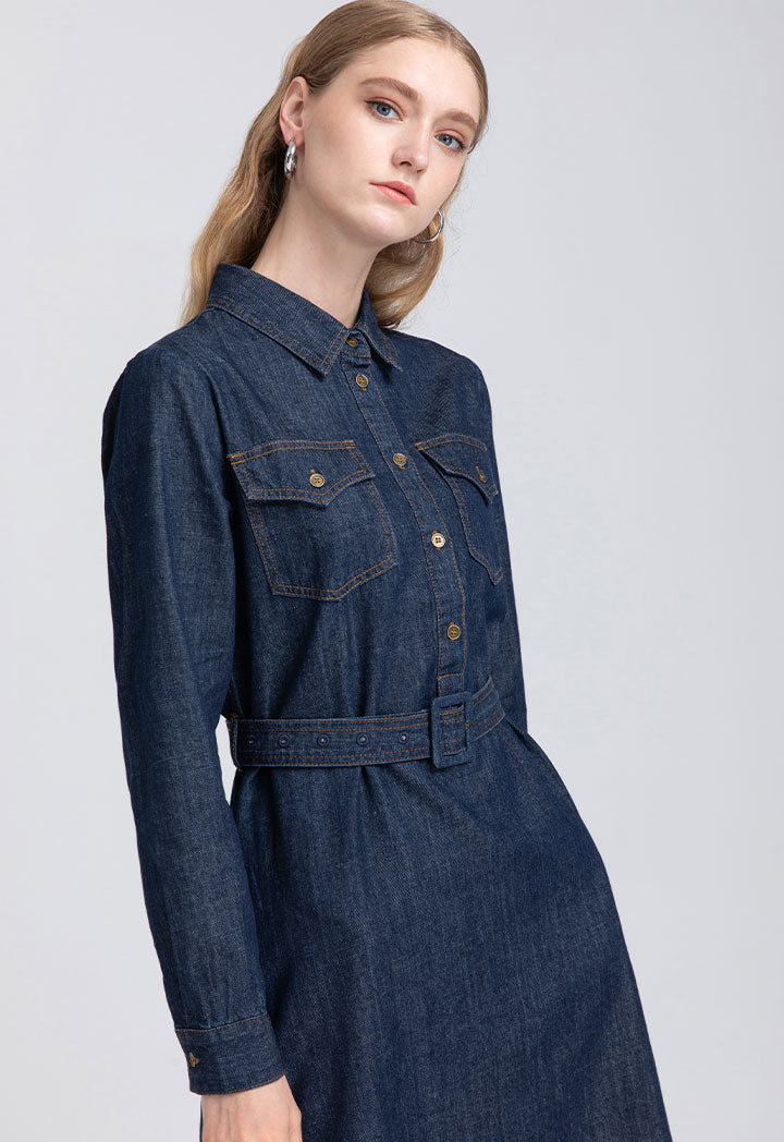 Solid Denim Midi Dress