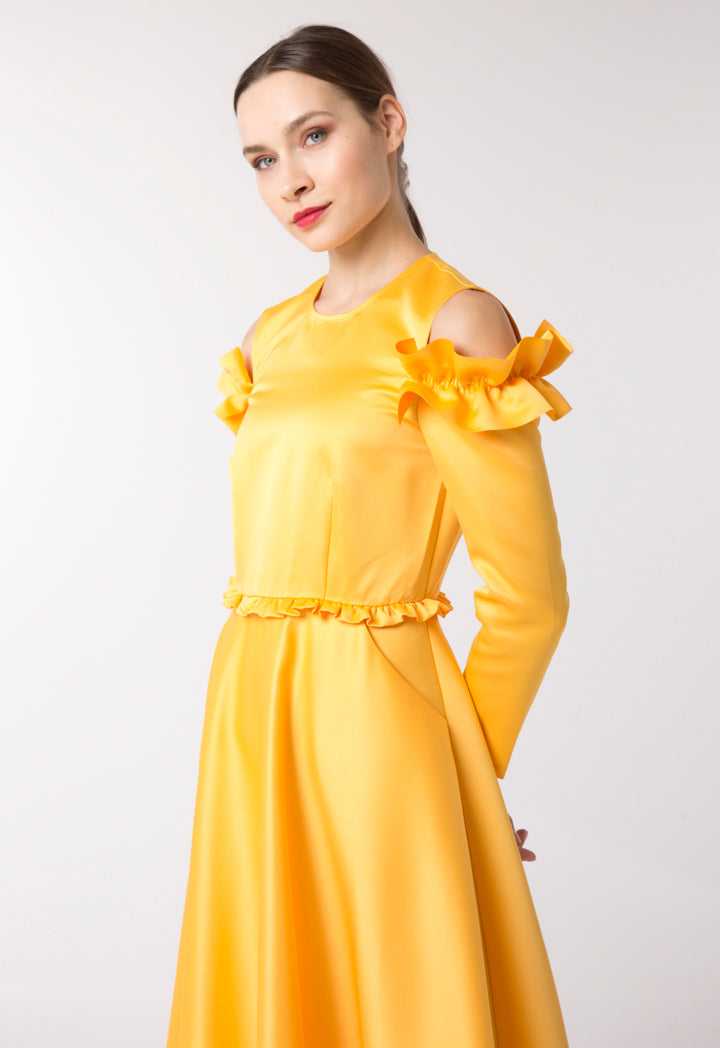 Cold Shoulder Frill Trim Dress - Fresqa