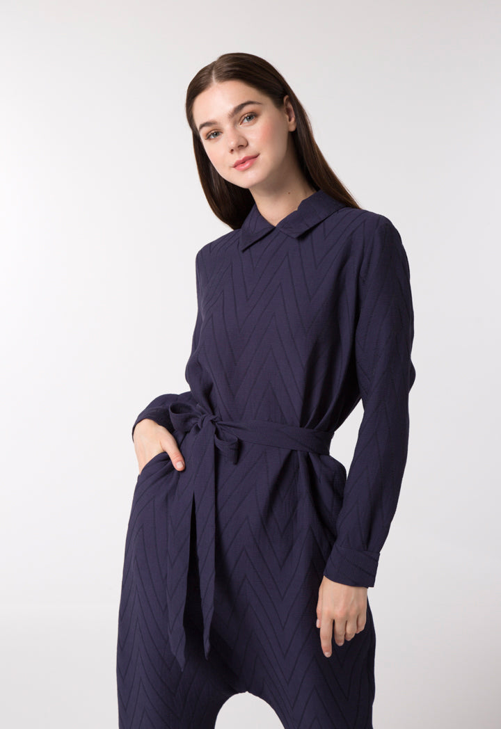 Textured Navy Jumpsuit - Fresqa