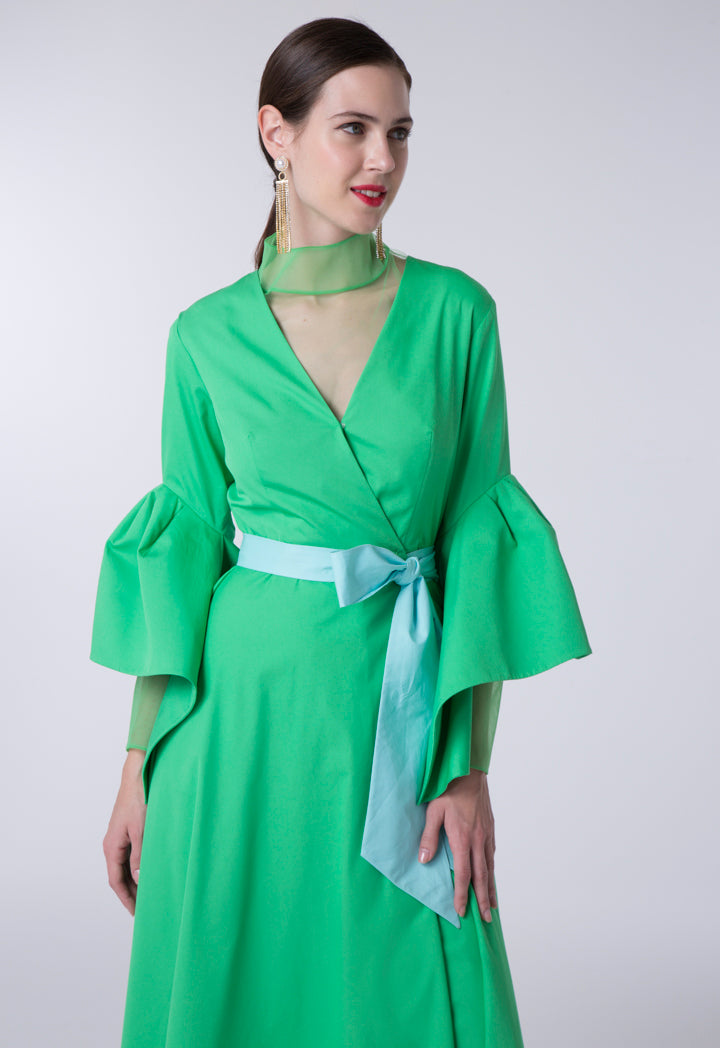 Flounce Sleeve V-Neck Dress
