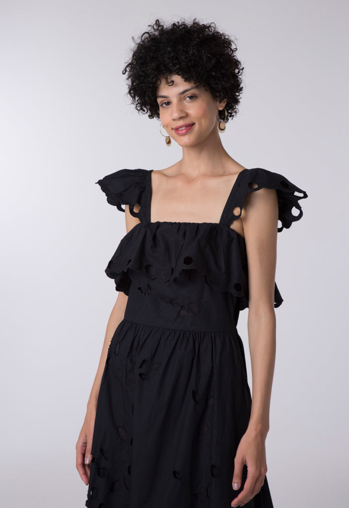 Trim Frill Black Dress