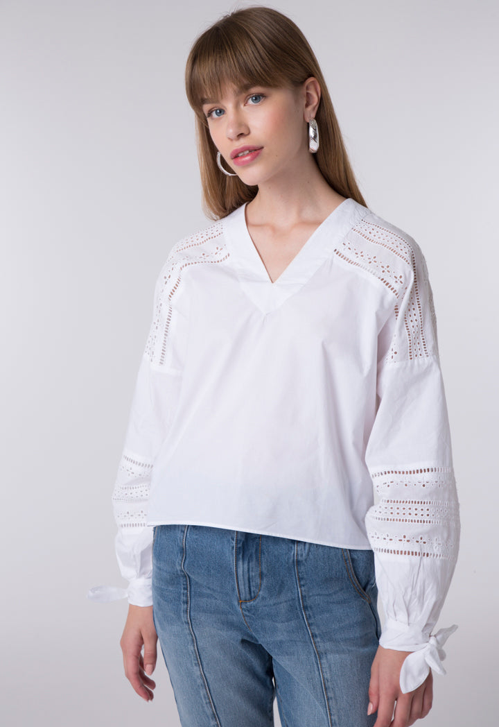 Trim V-Neck Blouse