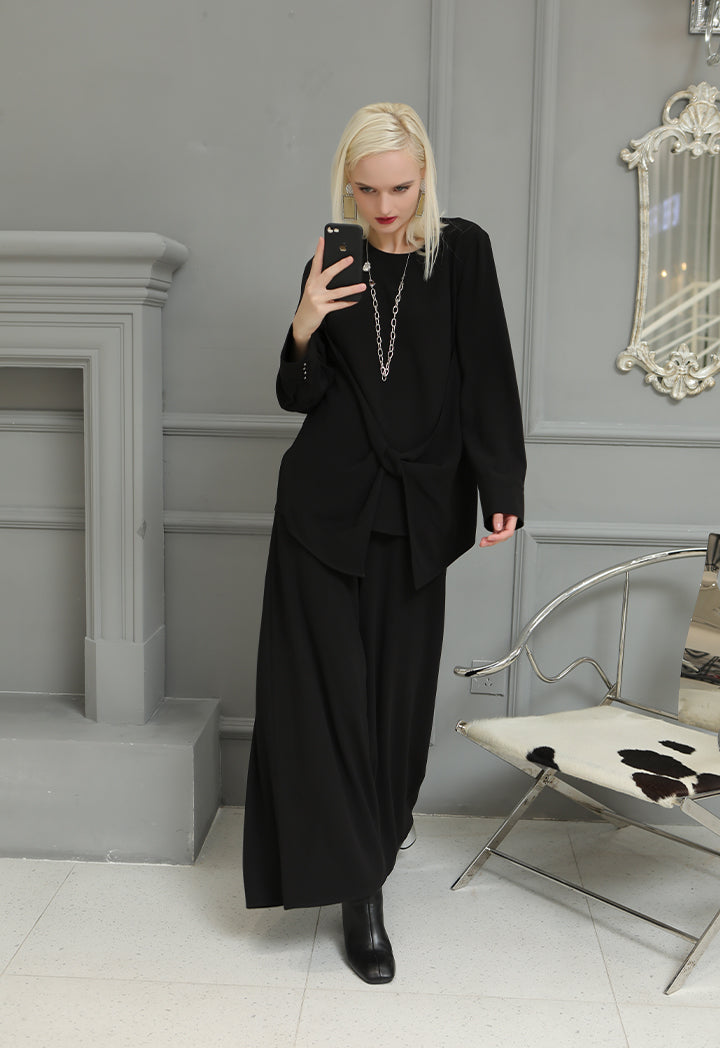 Front Knotted Overlay Blouse