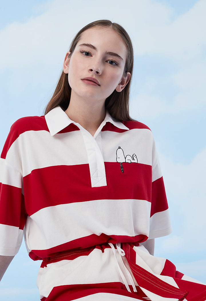Striped Snoopy Embroidered Dress