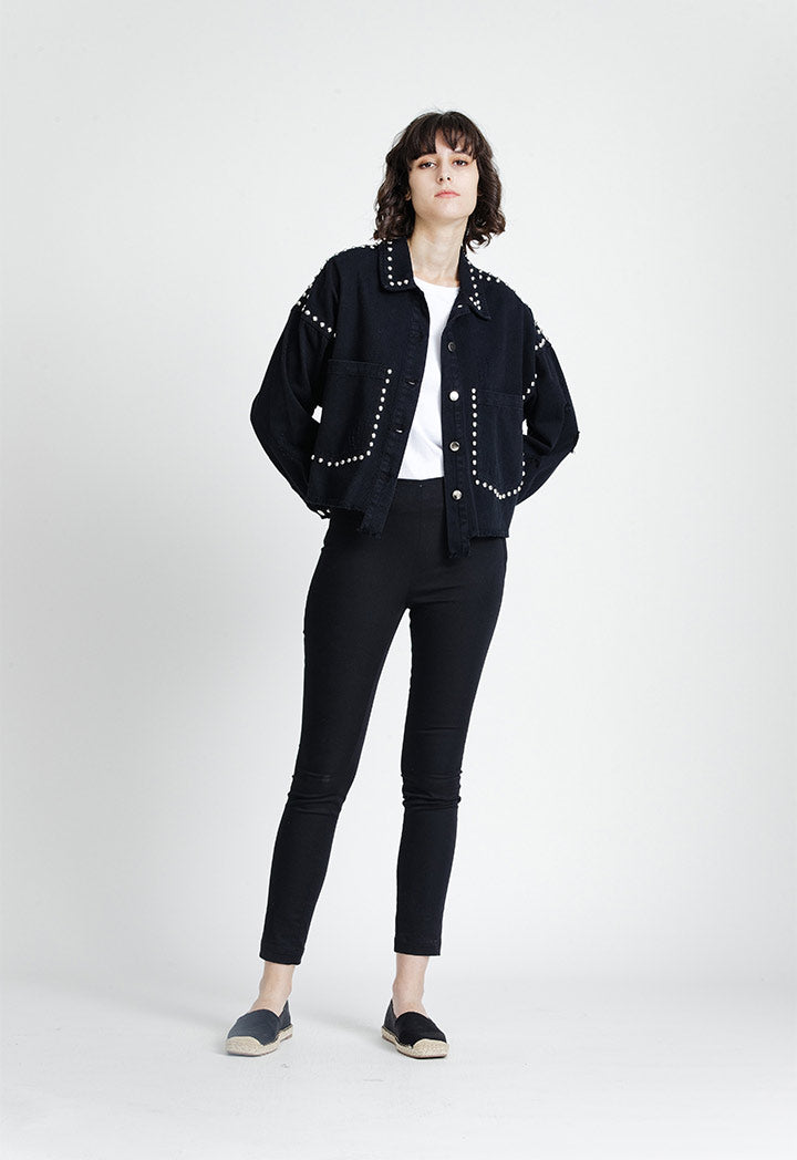 Round Rivets Embellished Denim Outerwear