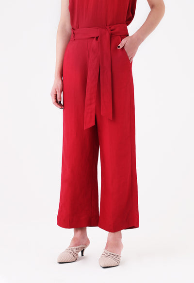 Belted Linen Wide Leg Pants