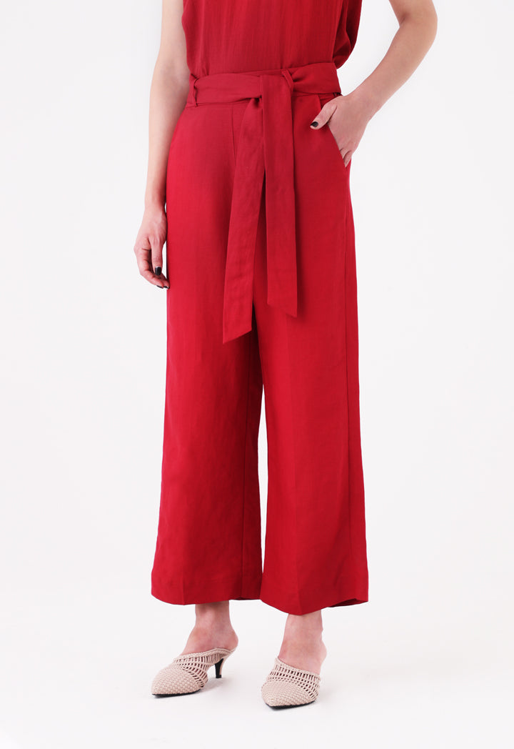 Belted Linen Wide Leg Pants