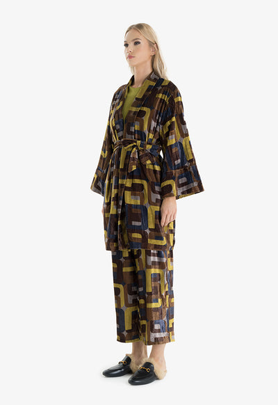 Printed Velvet Kimono Jacket