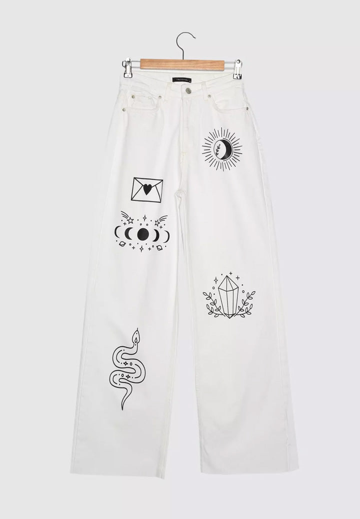 Printed Wide Leg Jeans