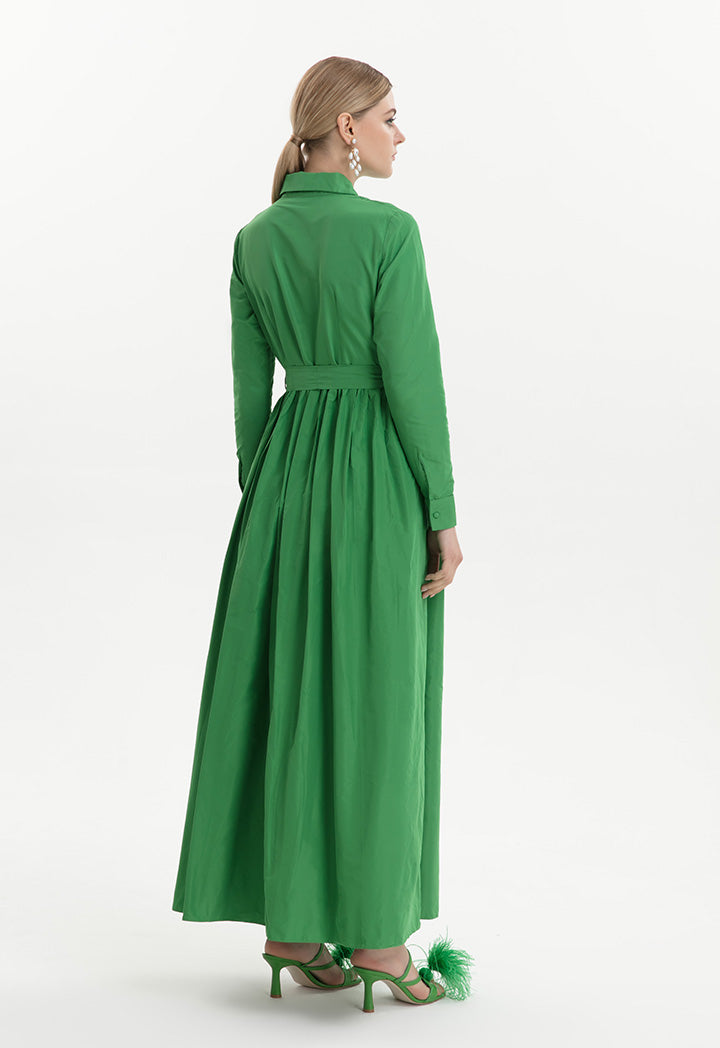 Sleeved Ruffled With Feathers Maxi Dress