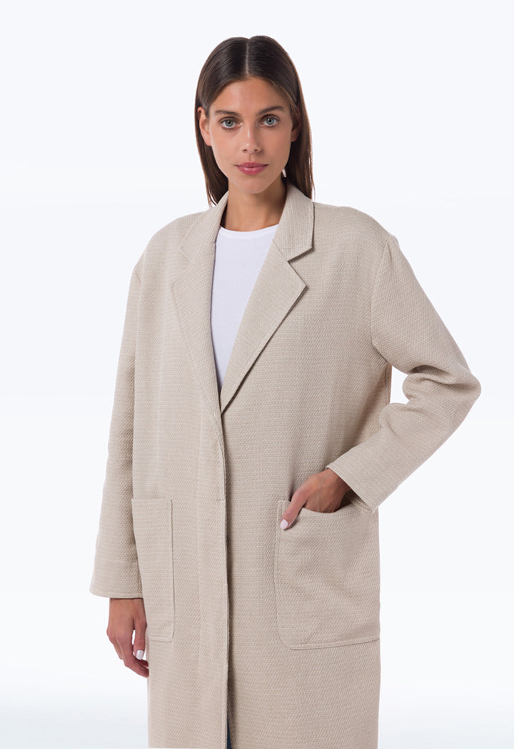 Long Solid Textured Single Breasted Coat