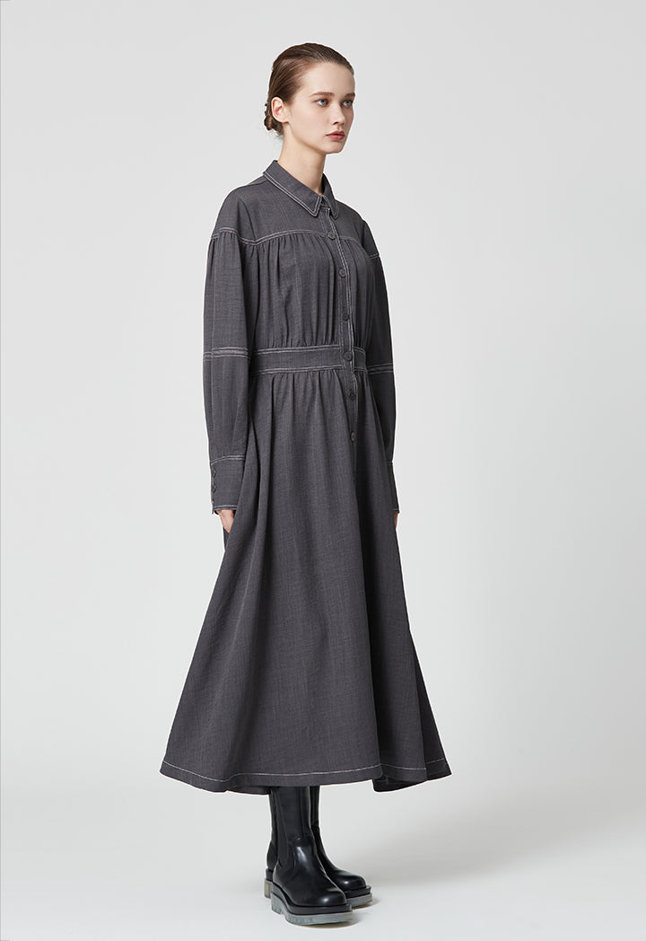 Casual Long Contrast Stitch Shirt Dress