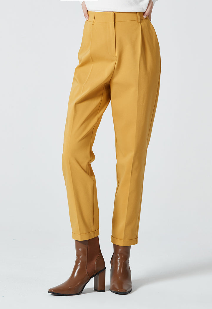 Folded Hem Solid Pegged Trouser