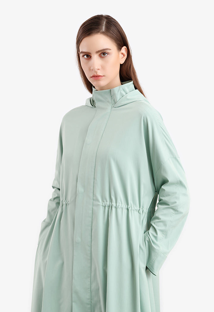 Solid Elasticated Drawstring Long Outer Jacket