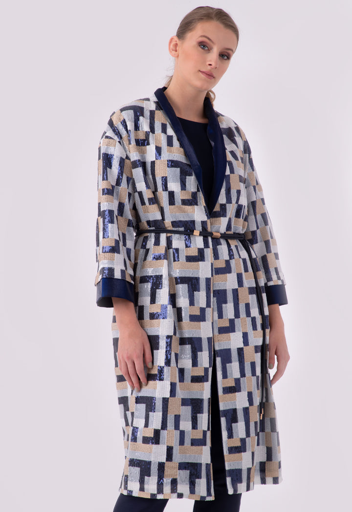 Color Block Geometric Sequined Outerwear
