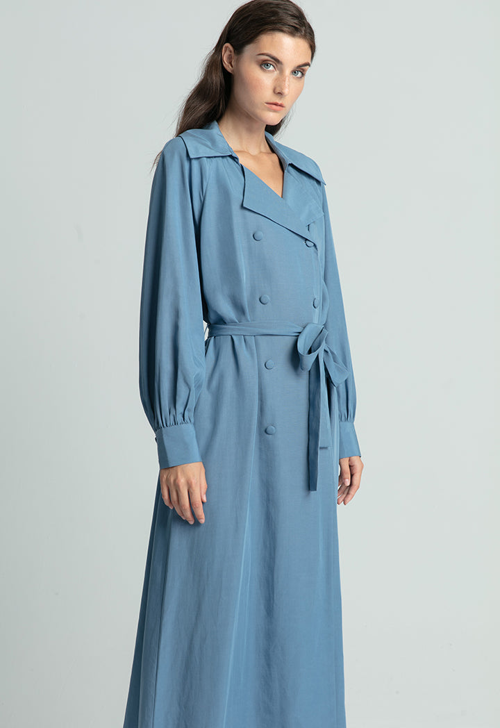 Double Breasted Solid Long Coat