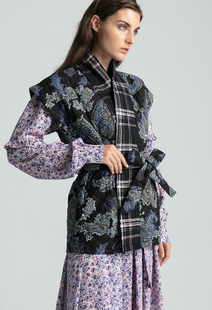 Plaid Continuous Collar Quilted Outerwear