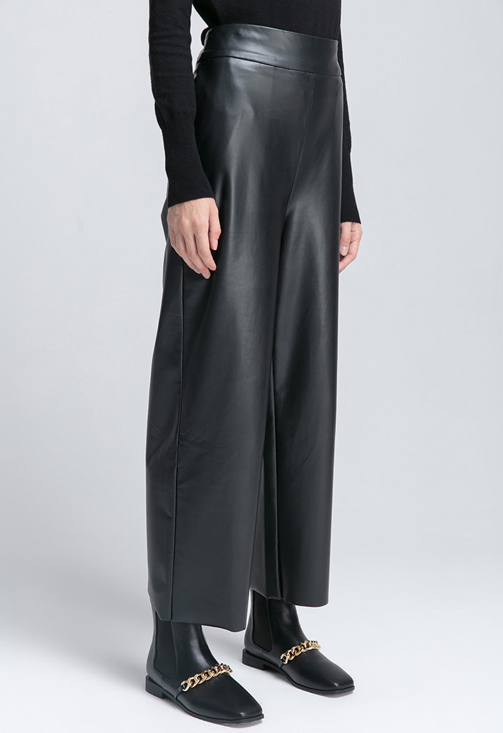 Raw Hem Straight Shaped Pu Trouser