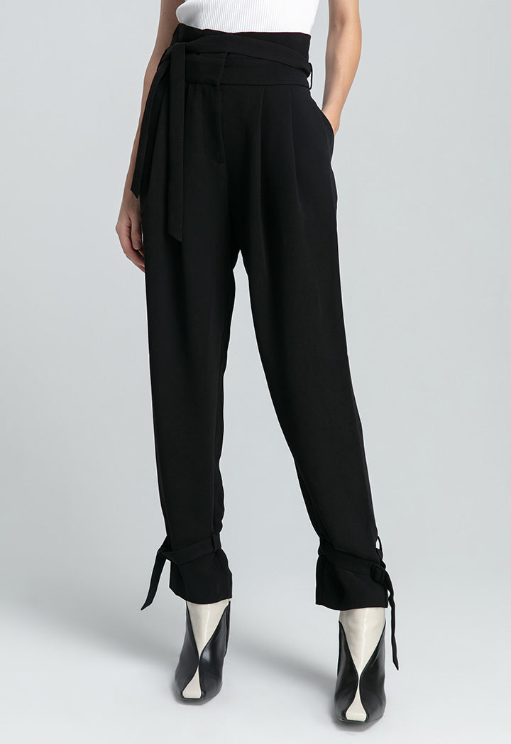 Wide Waistband Solid Pegged Trouser