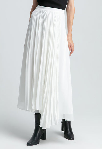 Asymmetrical Pleated Overlay Solid Skirt