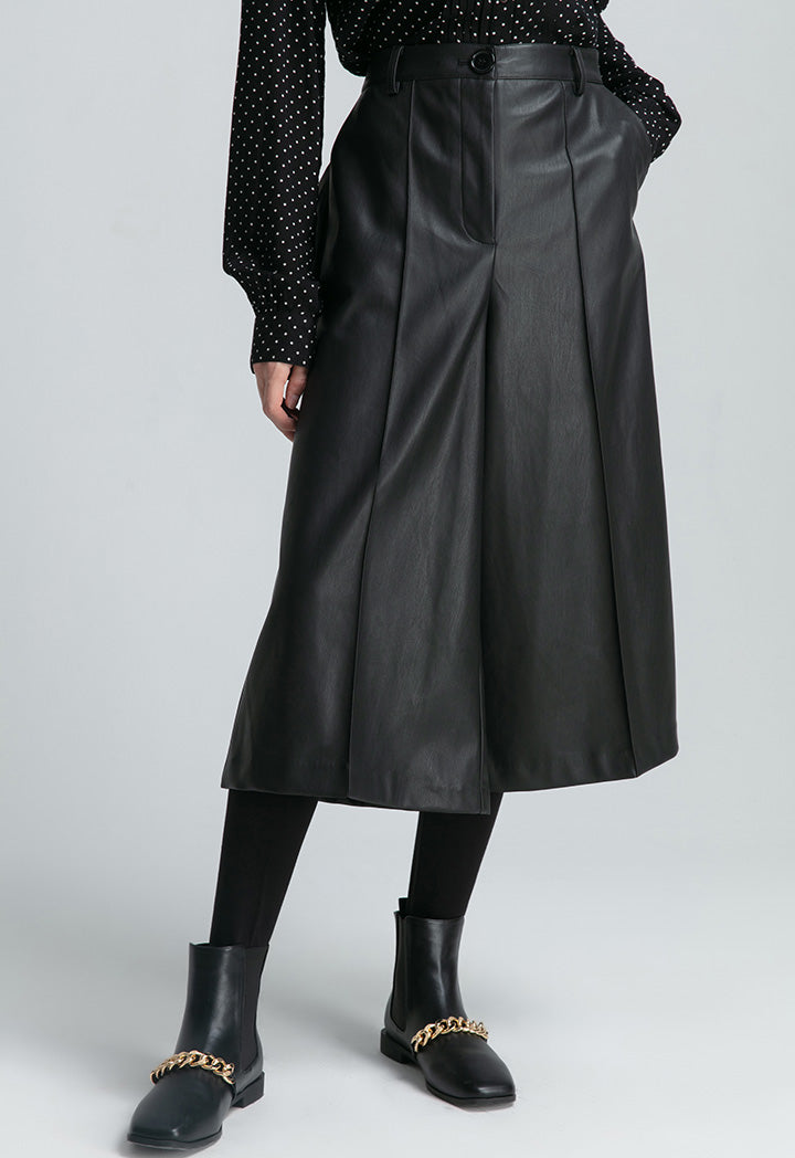 Faux Leather Wide Leg Culottes