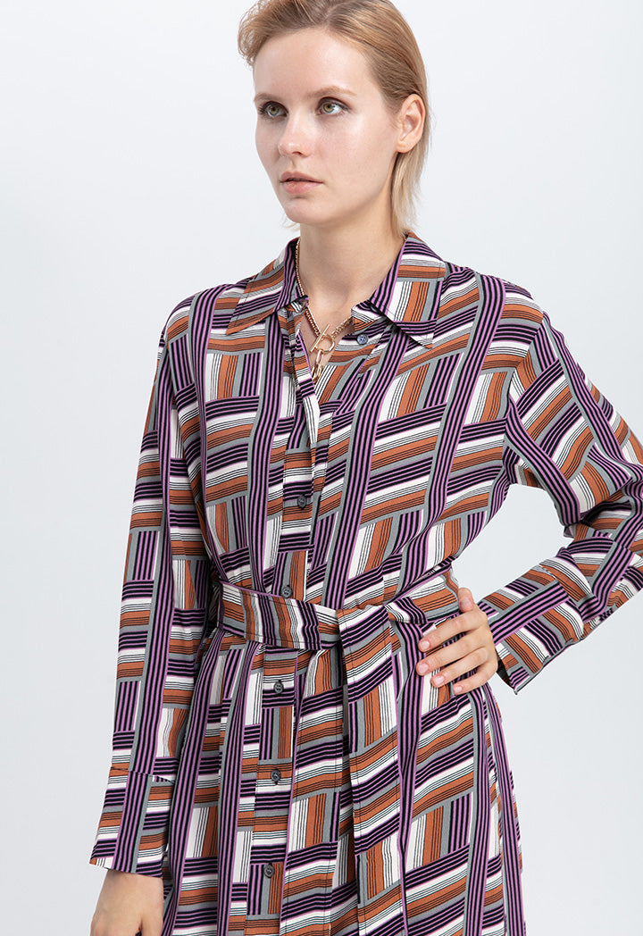 Multi Striped Shirt Collar Dress