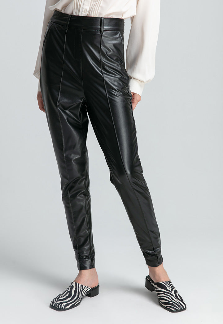 Pu Pin Tuck Skinny Trouser