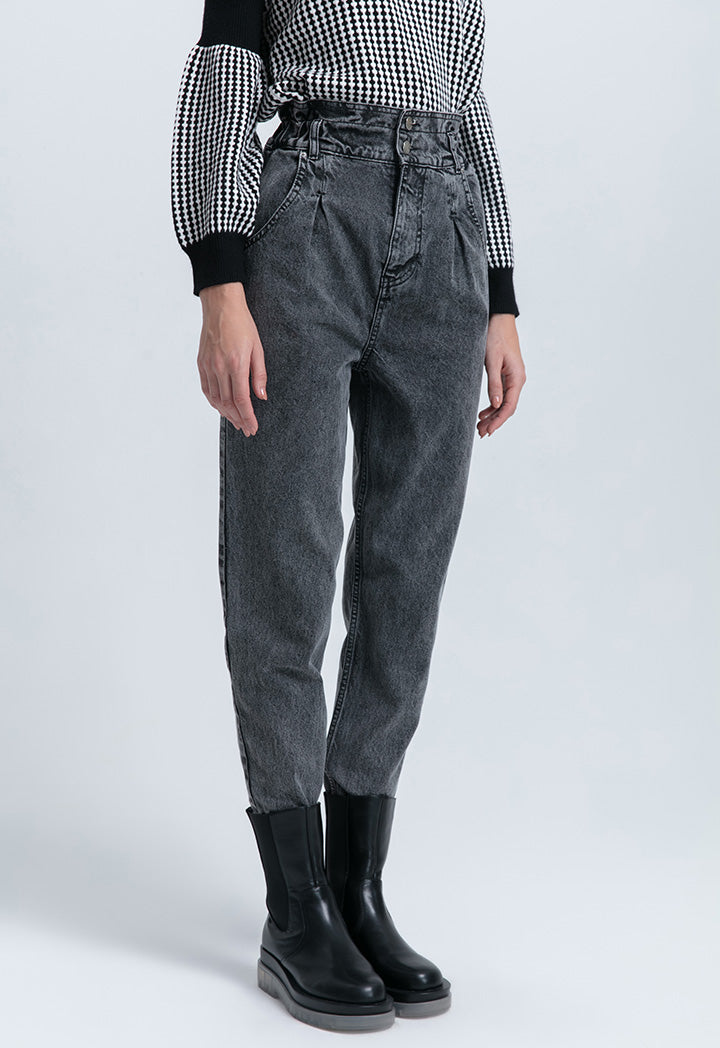 Solid Semi Baggy Denim Pants