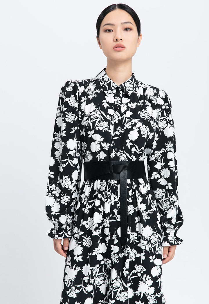 Contrast Flower Printed Long Maxi Dress