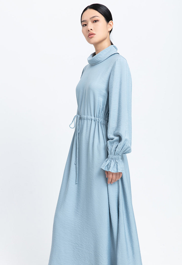 Crinkled Drawstring Solid Dress