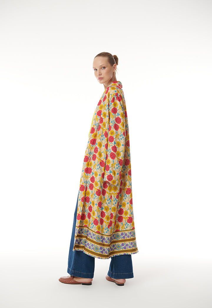 Colorful Flower All Over Patterned Open Abaya