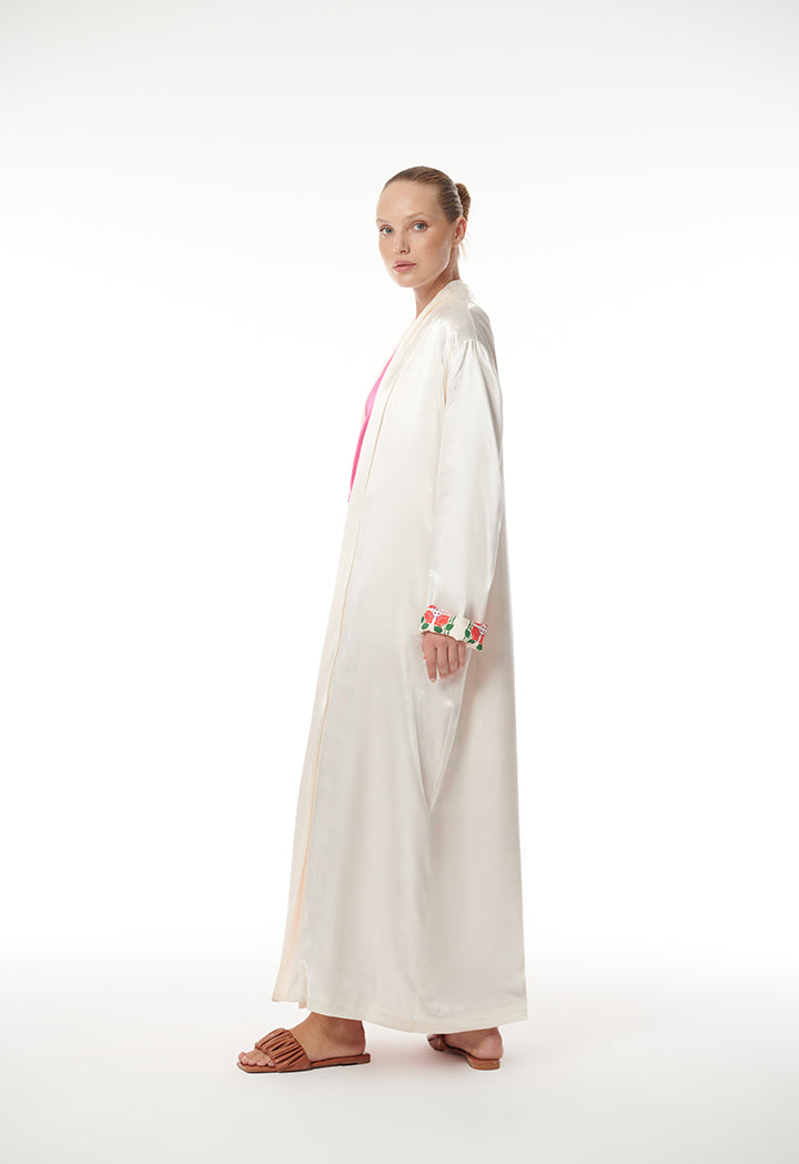 Printed Lining Solid Outer Maxi Open Abaya