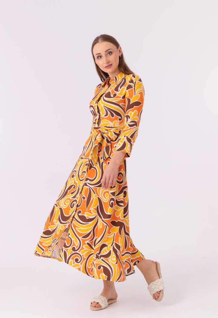 All Over Printed Flared Shirt Dress