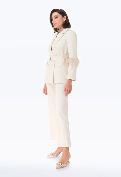 Feathered Sleeve Double Breasted Blazer
