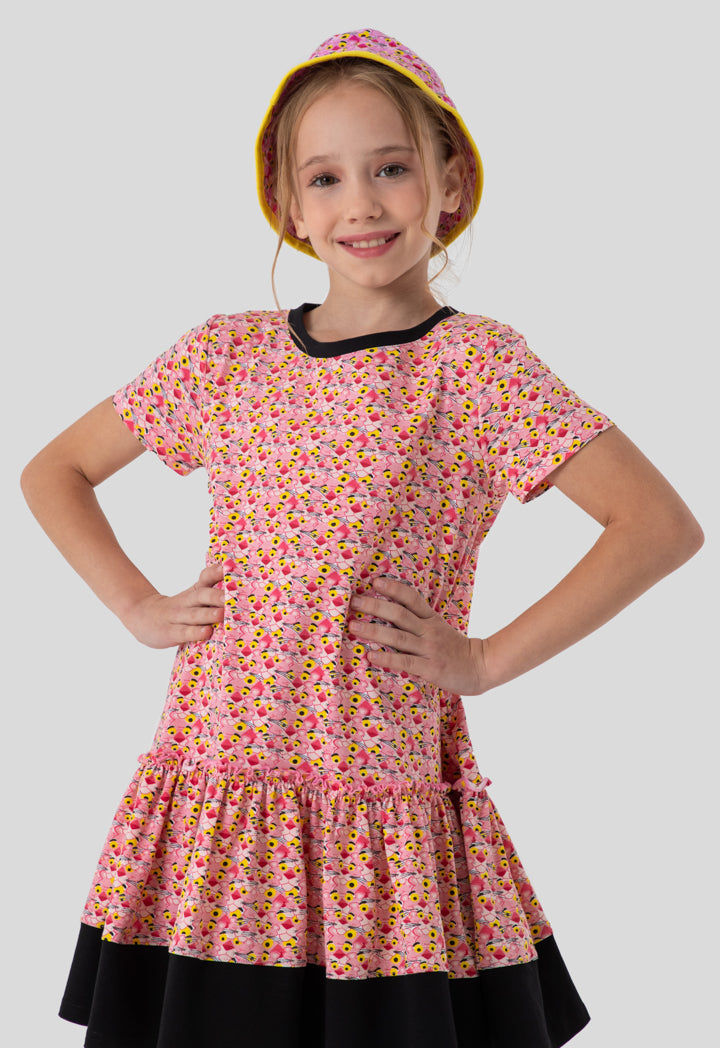 Pink Panther Printed Ruffle Frill Hem Dress