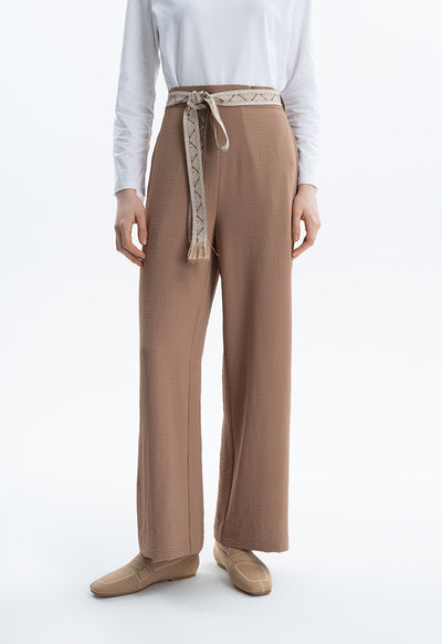 Solid Trouser With Embroidered Belt