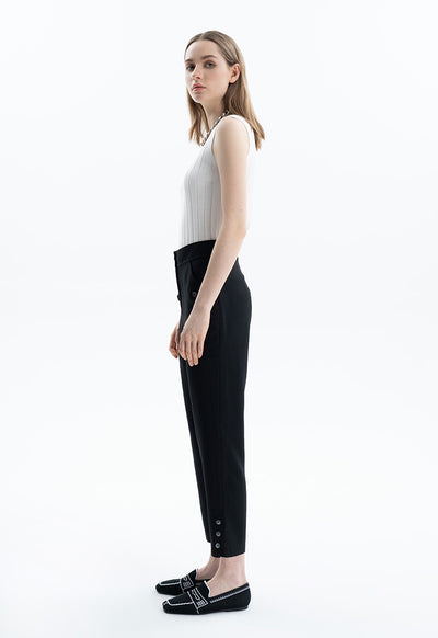 Solid Trouser With Buttoned Details