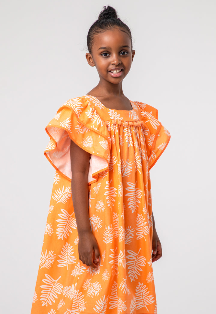 Girls Flounce Leaves Midi Dress