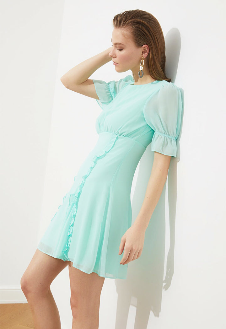 Ruffle Detailed Chiffon Dress