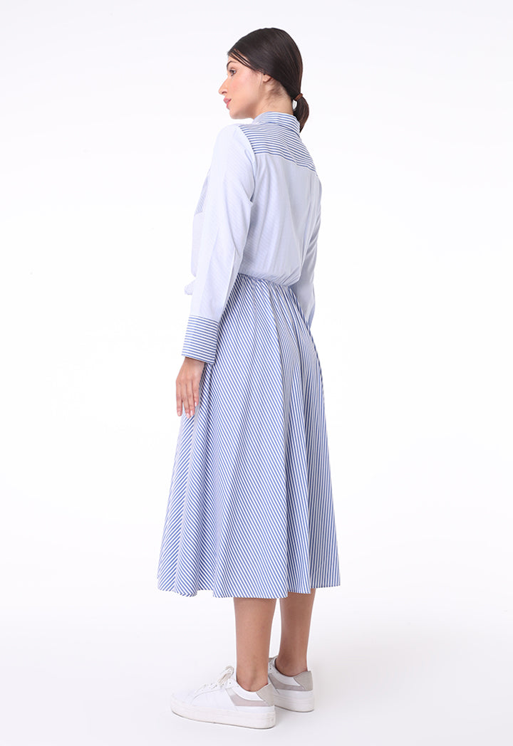 Self Tie Waist Striped Dress