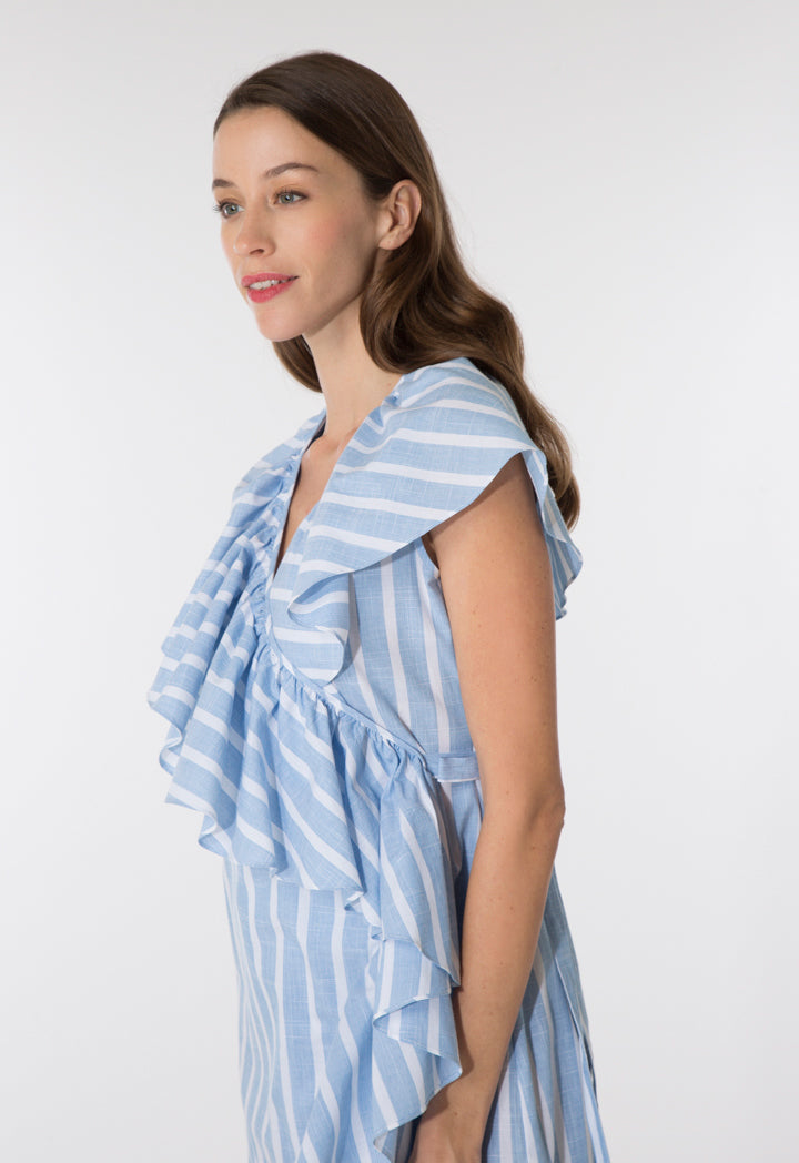 Striped Wrap Frilled Dress