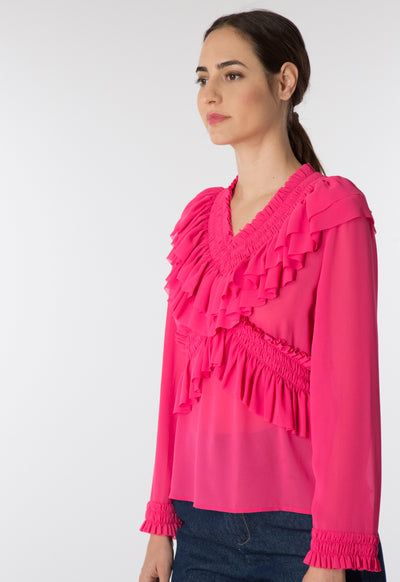 Fuchsia Frilled Blouse