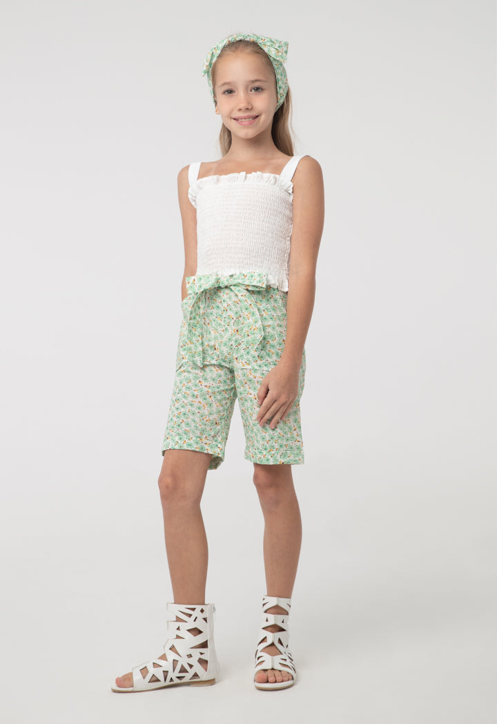 Ruffle Seersucker Printed Hoodie And Shorts Set