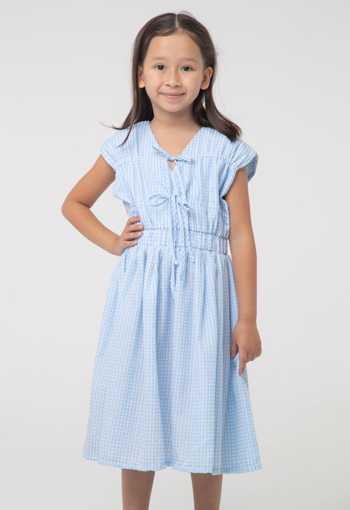 Check Seersucker Drawstring Bodice Dress